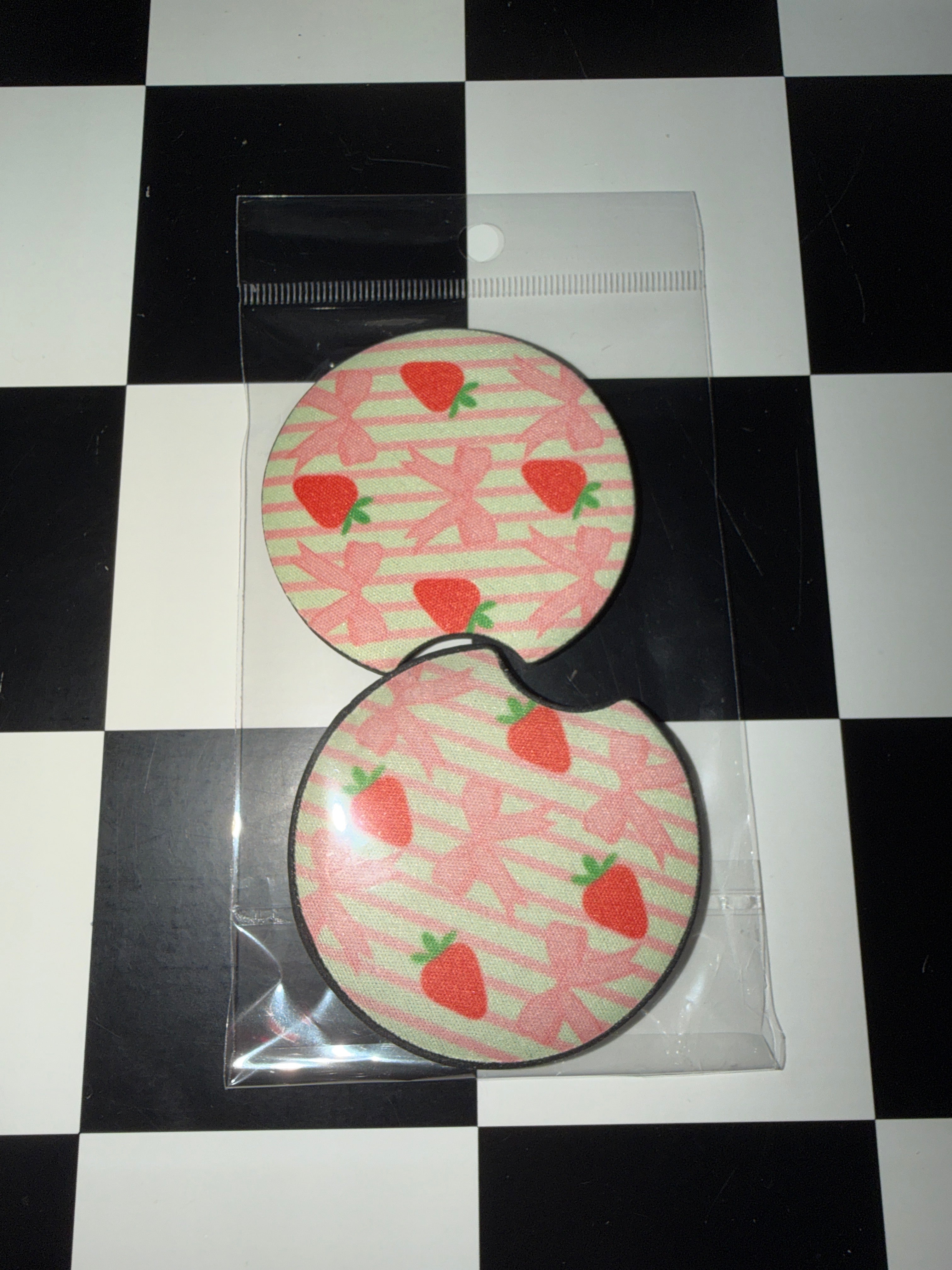 Strawberry Pink Bow Car Coaster Set
