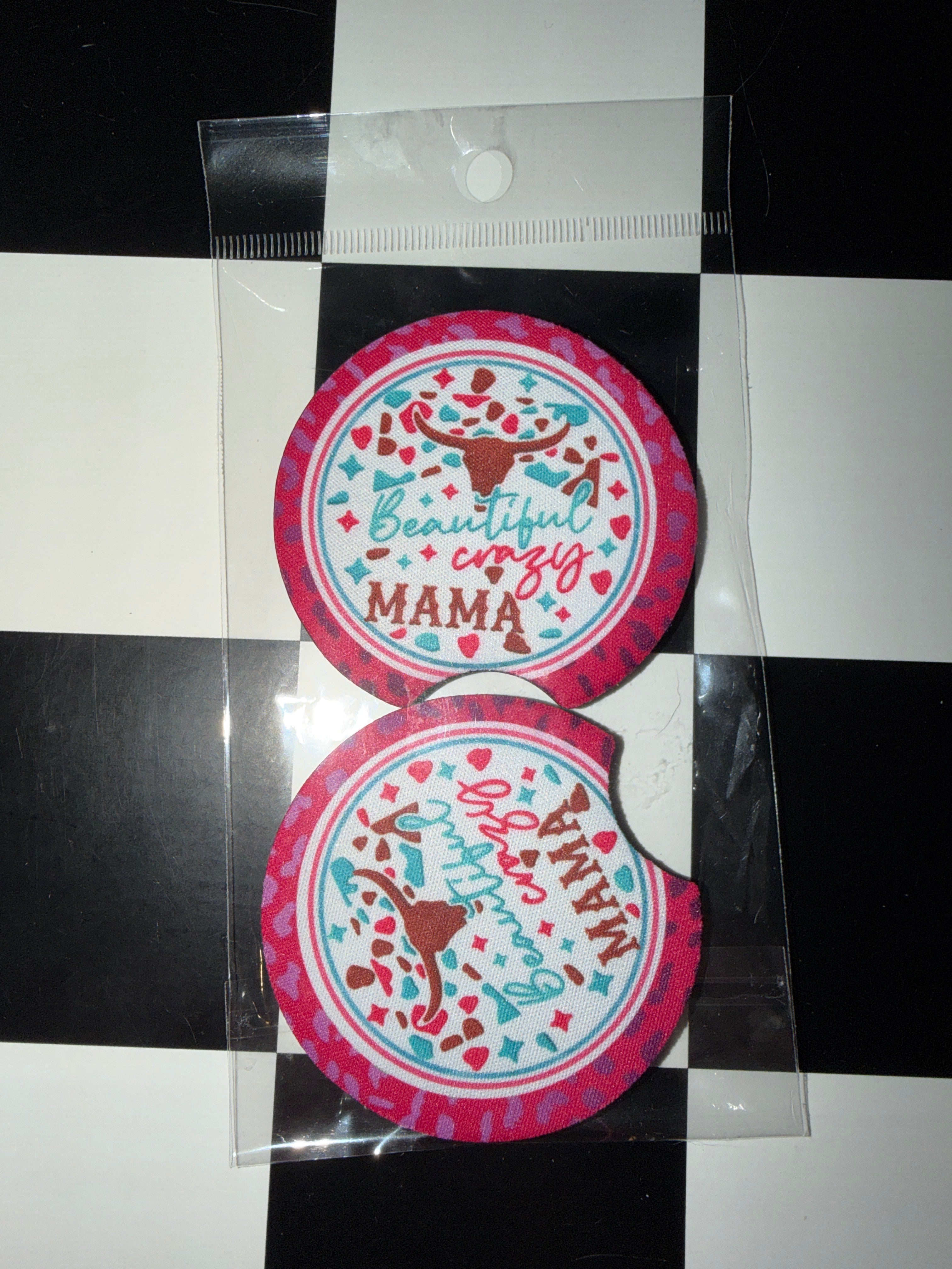 Beautiful Crazy Mama Car Coaster Set
