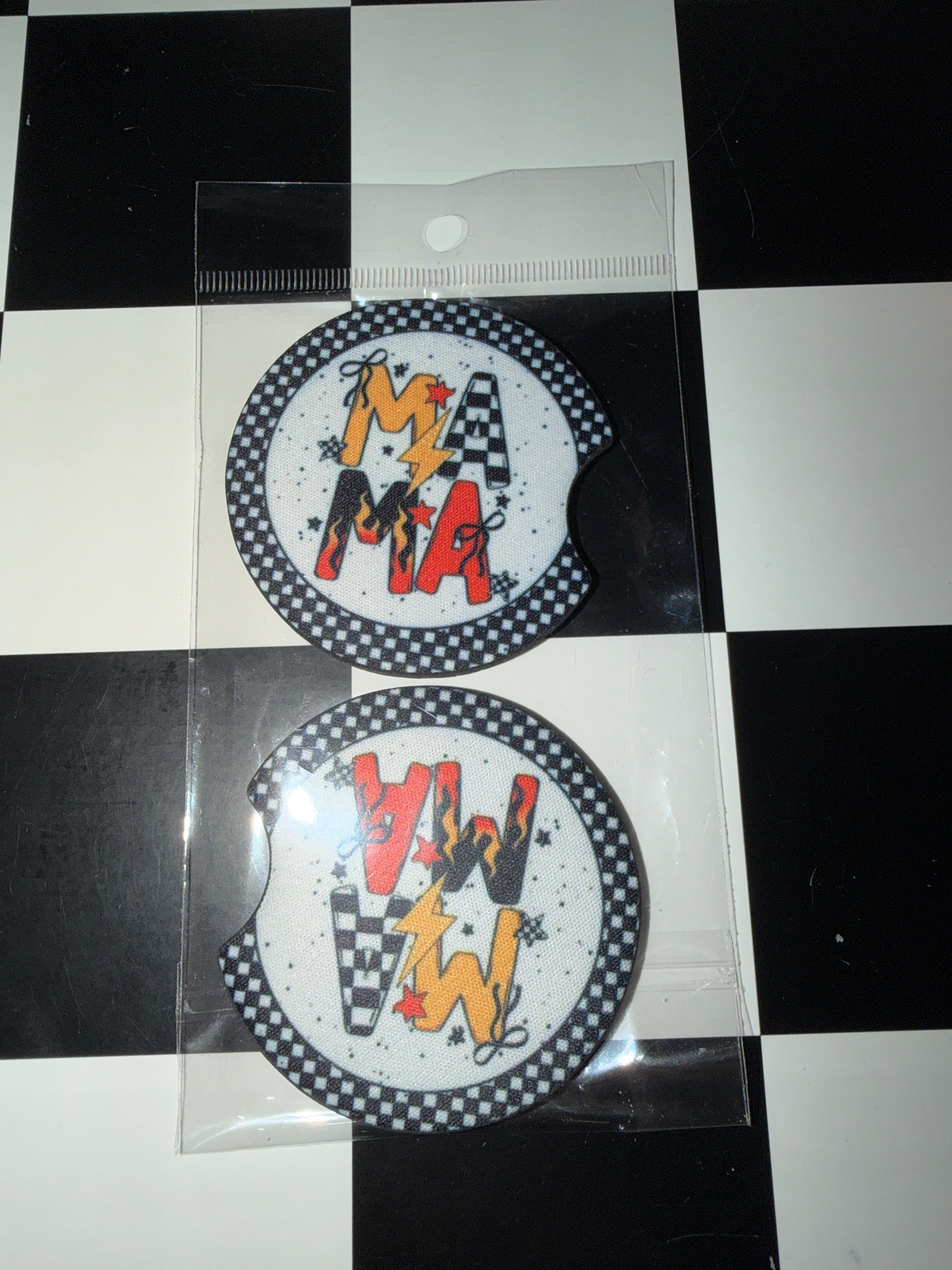 Checkered Mama Car Coaster Set