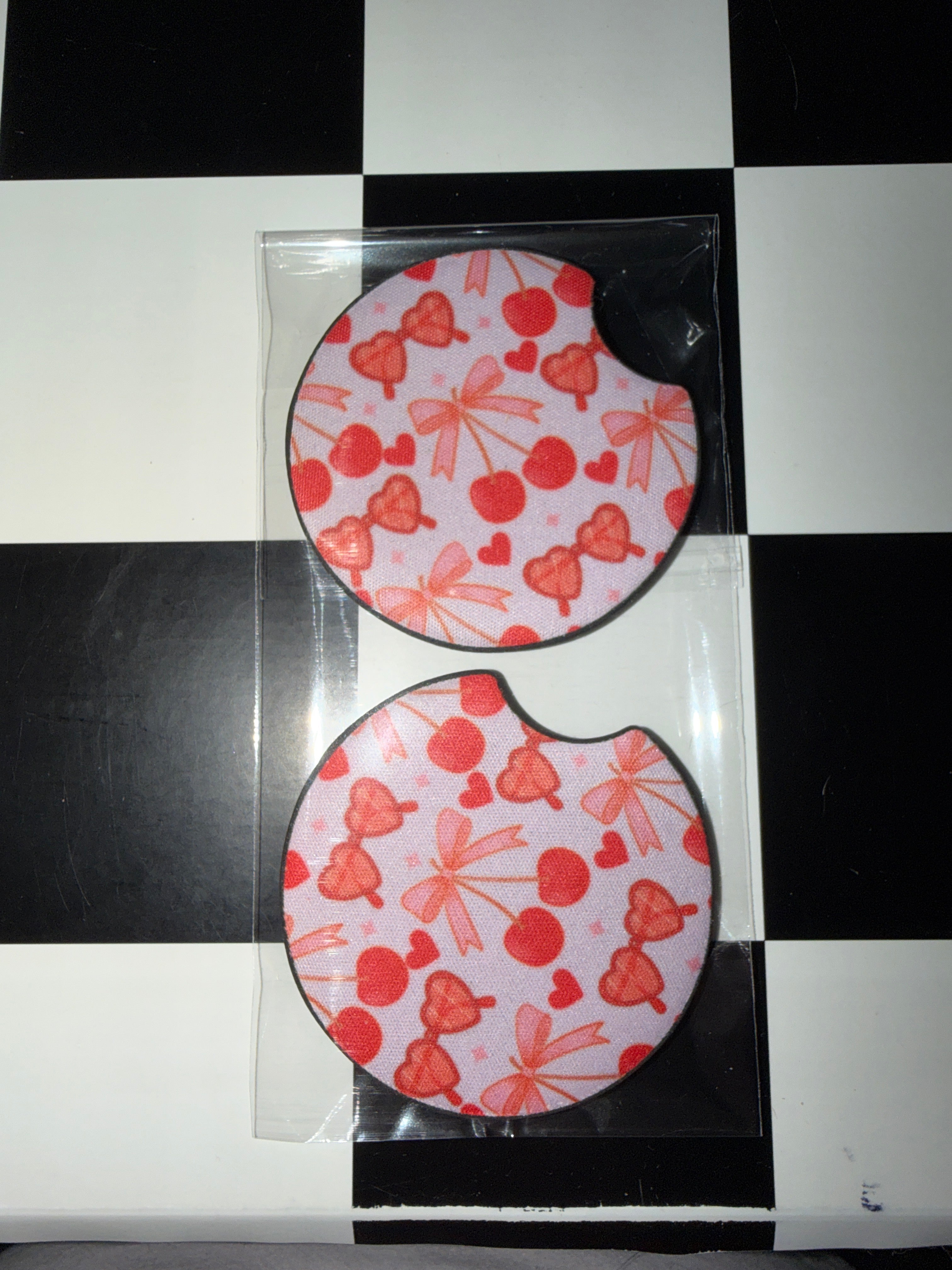 Cherry Bow Car Coaster Set