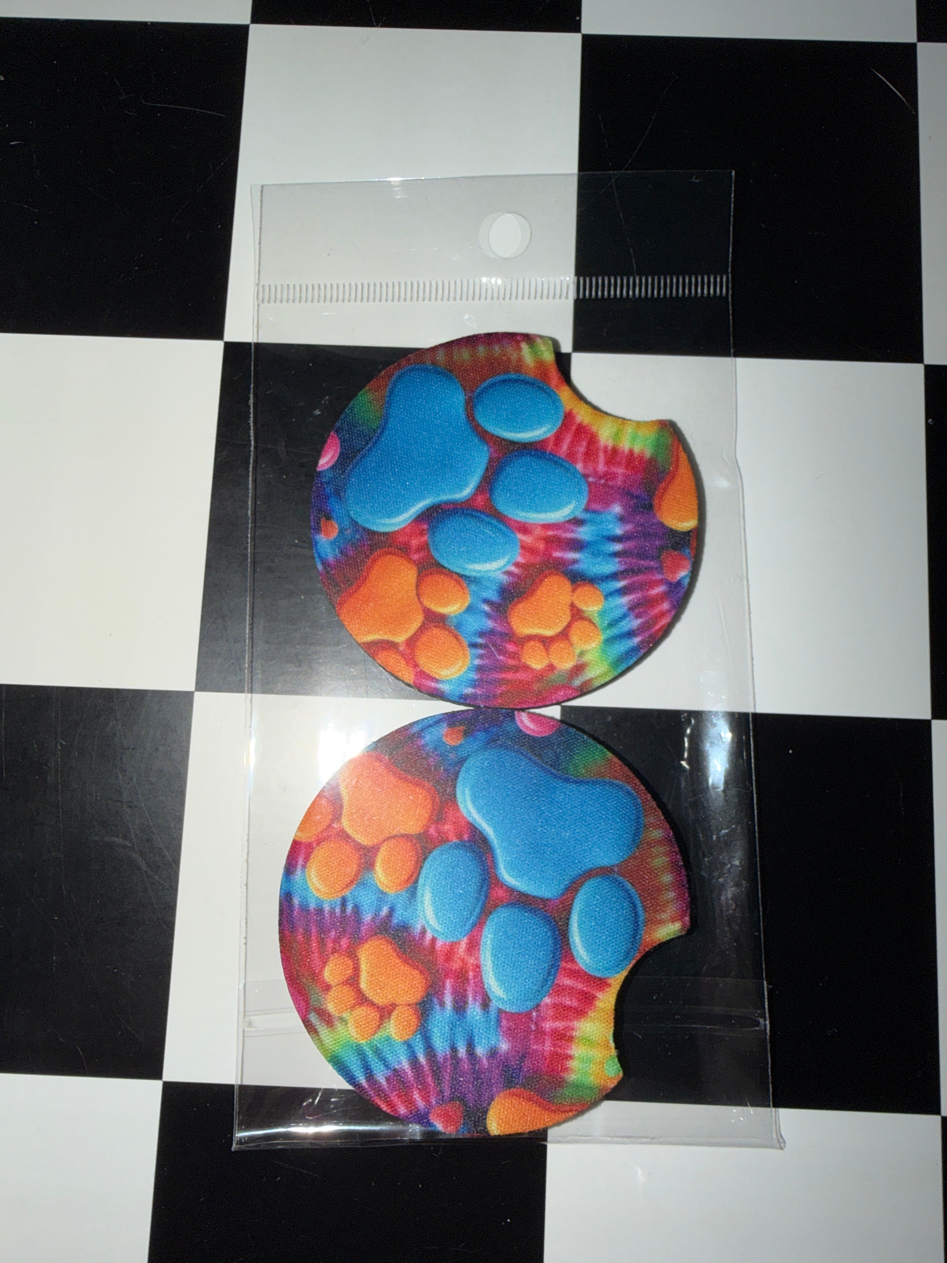 Rainbow Dog Paw Car Coaster Set